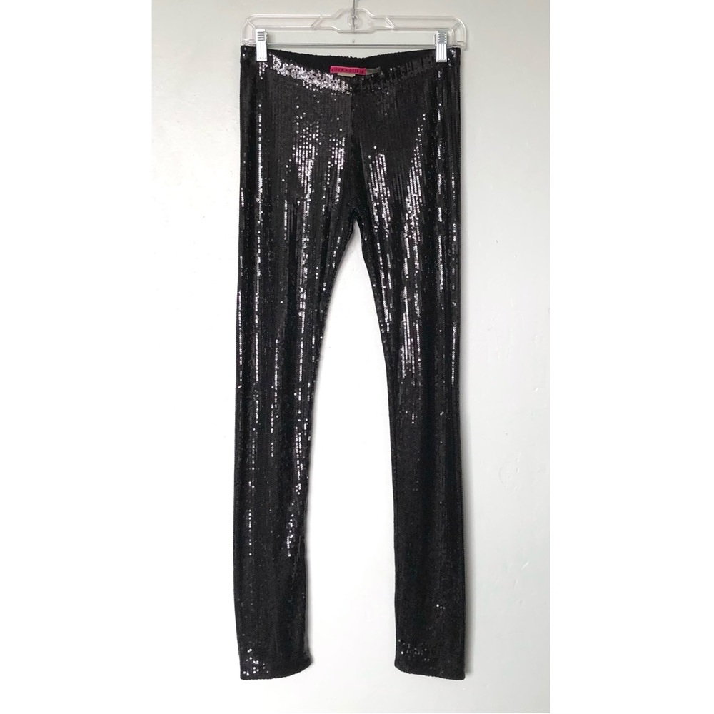 Alice + Olivia Black Sequin Leggings Size S